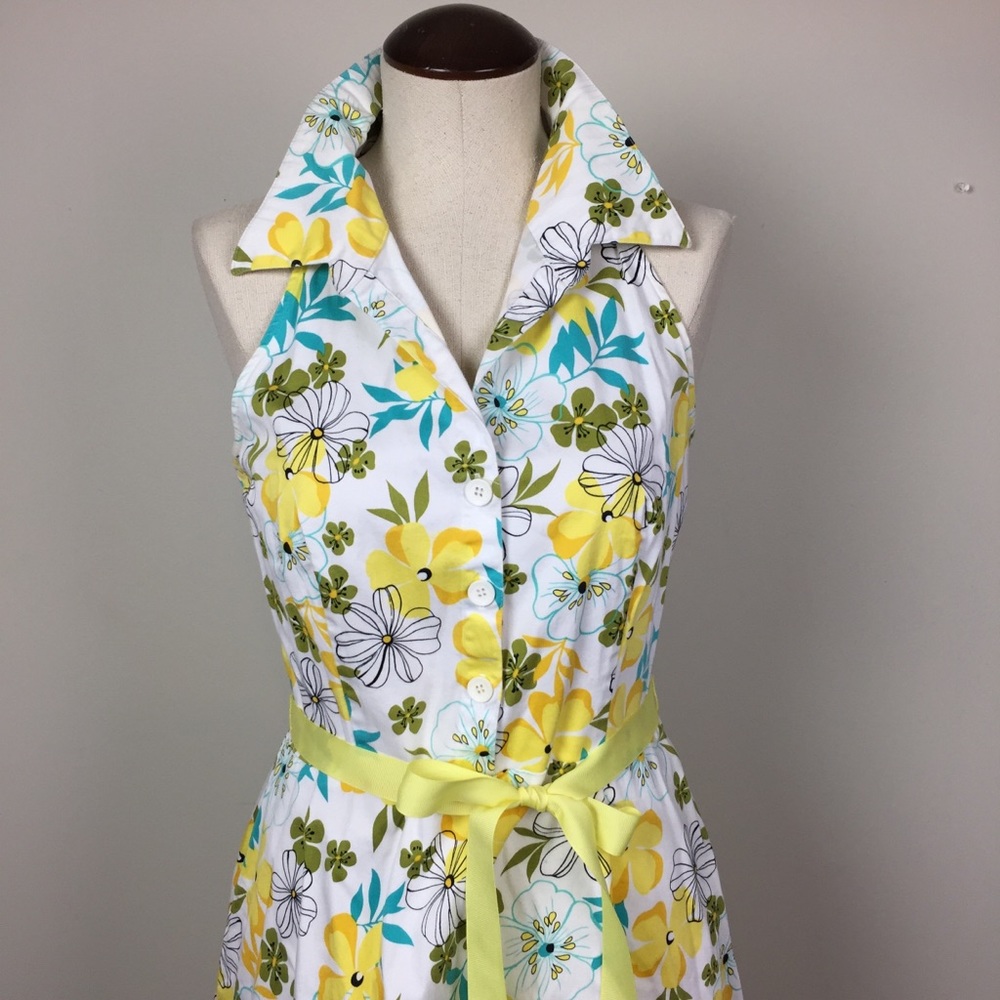 Yellow White Floral Fit & Flare Summer Dress Sleeveless Size 6 - Picture 2 of 10